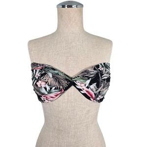 Tropical Print Bandeau Bikini Top Twisted Front